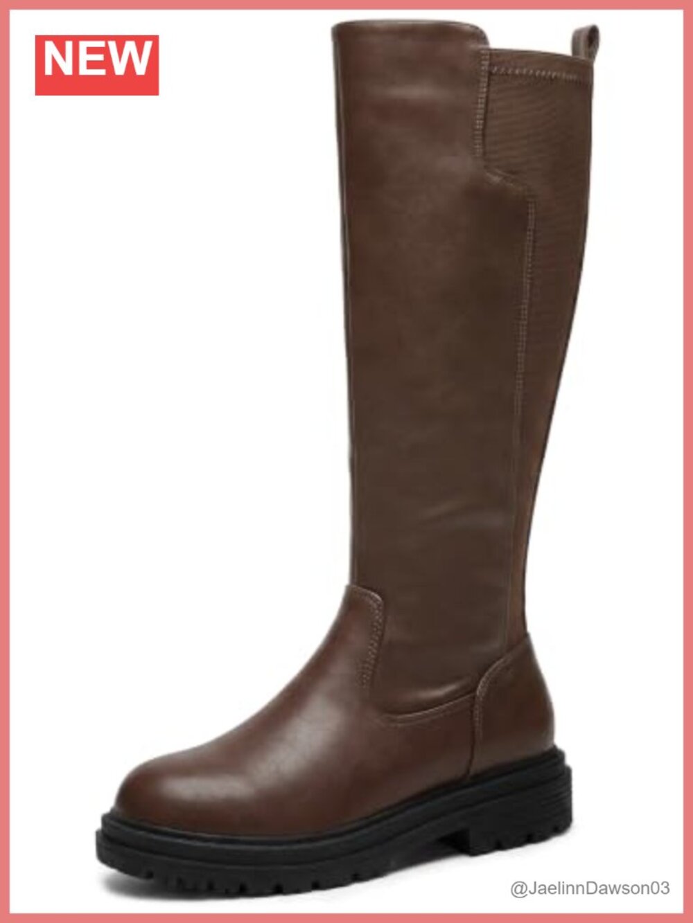 Women's Stretch Knee High Boots Faux Leather Block Heel Wide Calf Side Zip